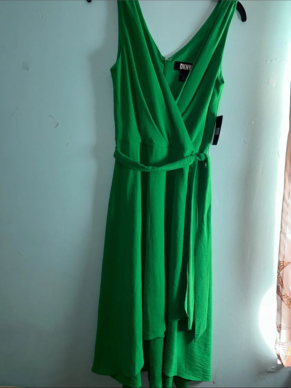 DKNY Vibrant Green Sleeveless Wrap Midi Dress